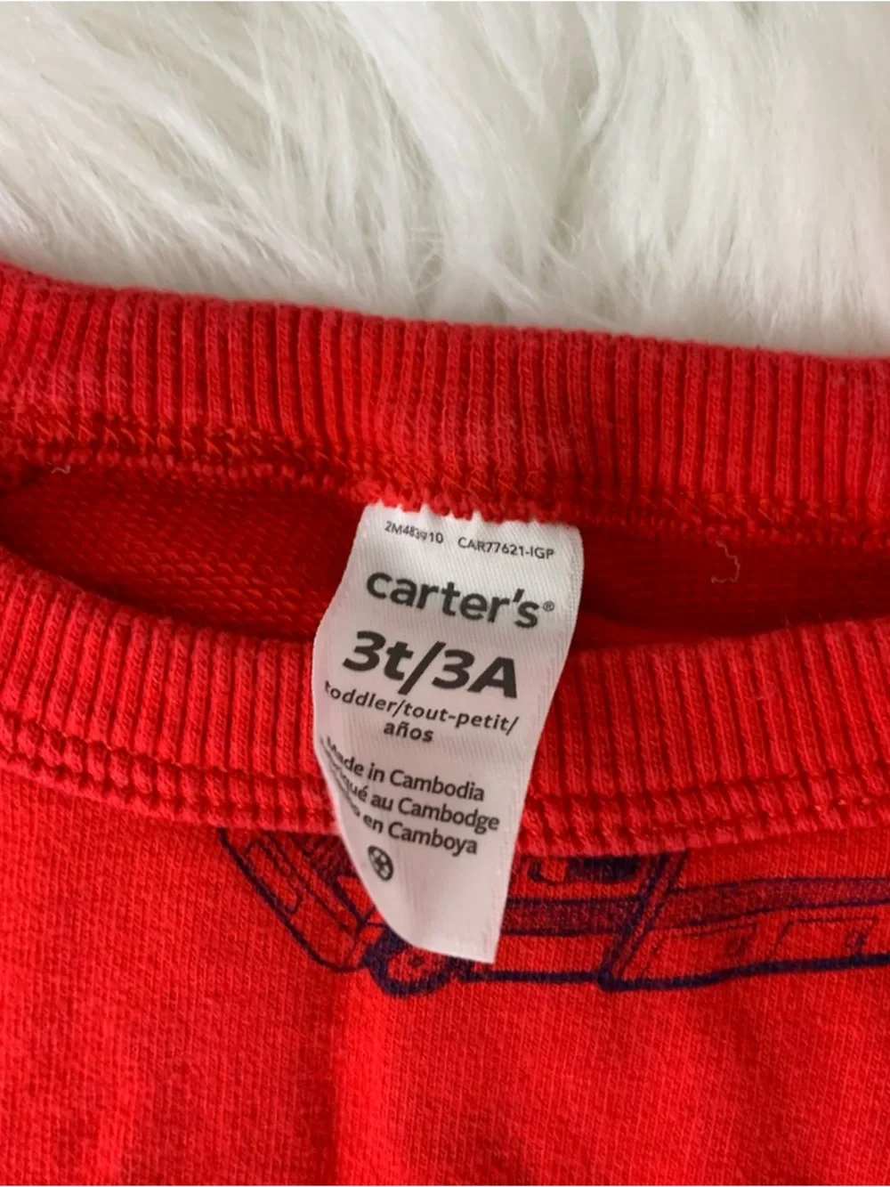 Carters Red Kids Sweatshirt with Vehicle Print Size 3T